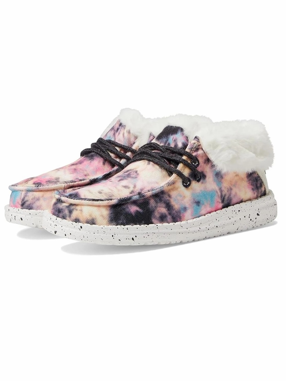 Hey Dude Britt Youth Tie Dye Booties Faux Fur Collar Lightweight size 2 Shoes